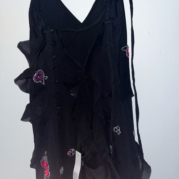 ASOS black chiffon long dress with sequin flowers and plunge crossback. Size 10! - Picture 5 of 9